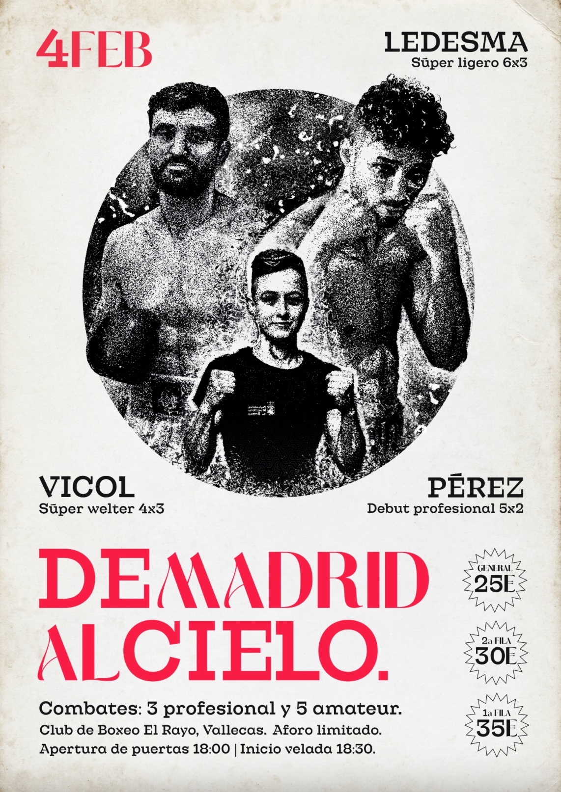 De Madrid al Cielo — cartel oficial de la velada de boxeo en el Campo del Rayo, Vallecas